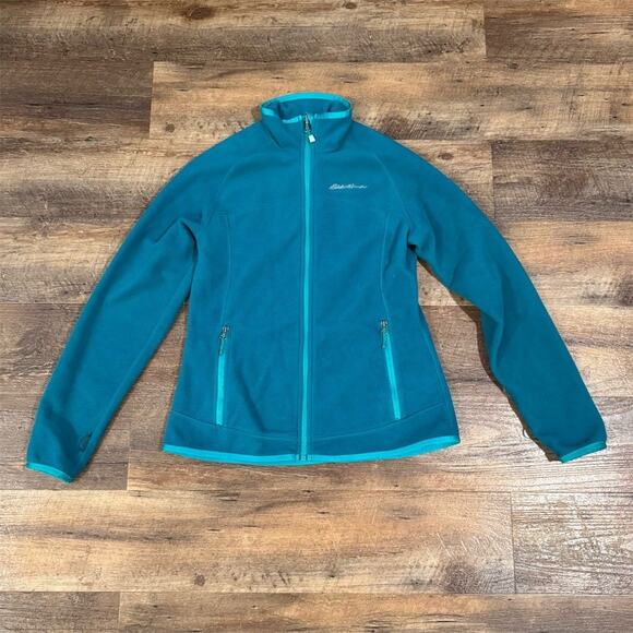 Eddie Bauer XS Teal Green Fleece Jacket Full Zip Pockets Hiking Walking Outdoor - Picture 1 of 11